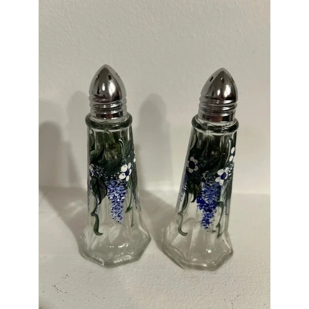 Hand Painted Floral Salt and Pepper Glass Shakers